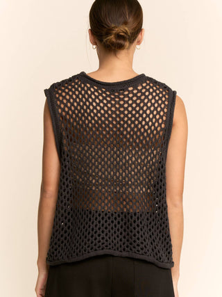Bryce Fishnet Crew Neck Sweater Vest • Black