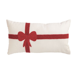 Lumbar Christmas Bow Beaded Pillow