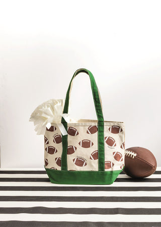 Canvas Football Tote • Cream & Green
