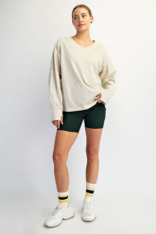 Yuri Pigment Washed Cotton V-Neck Top • Taupe