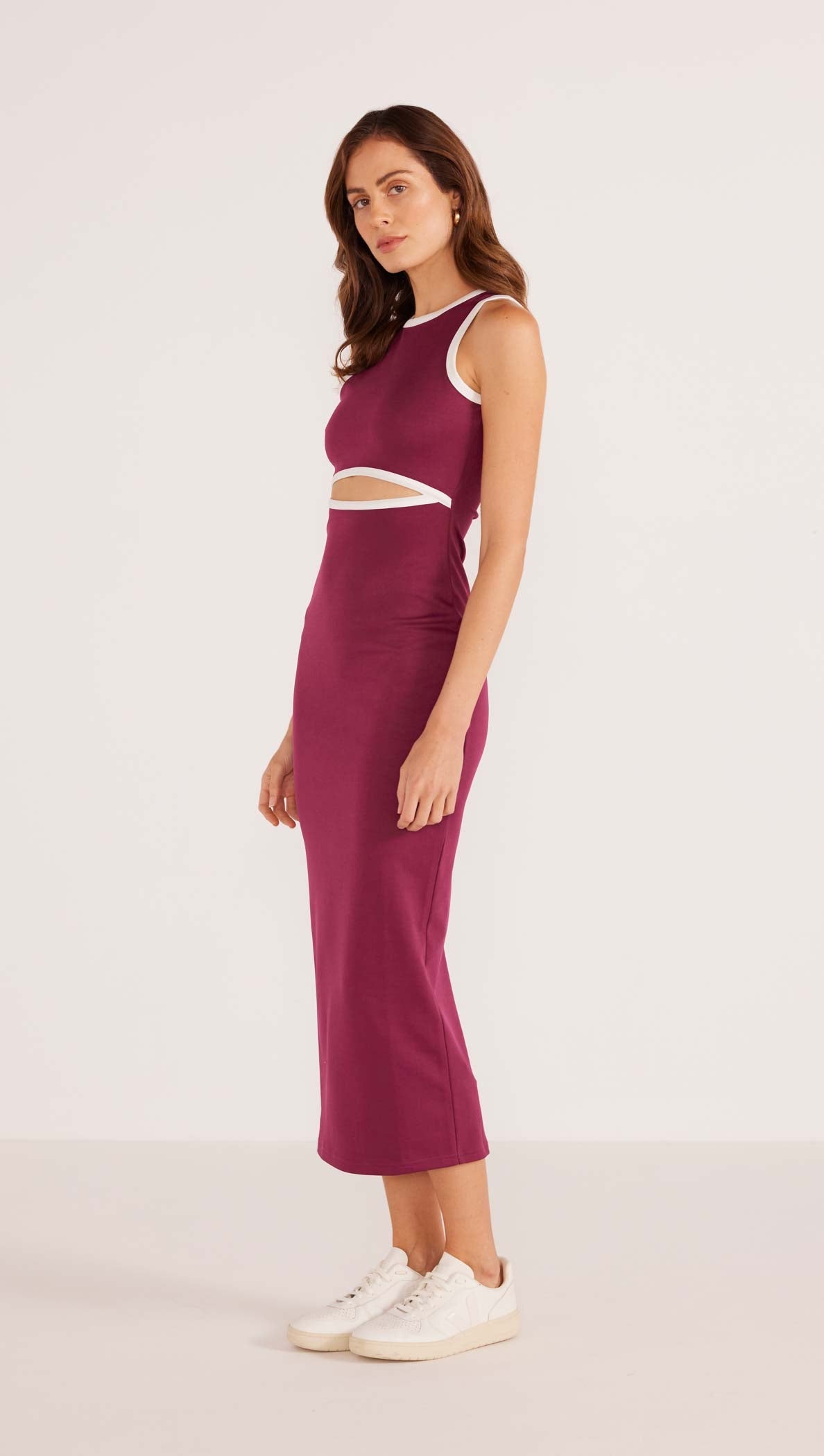 Stacy Contrast Bind Midi Dress • Plum