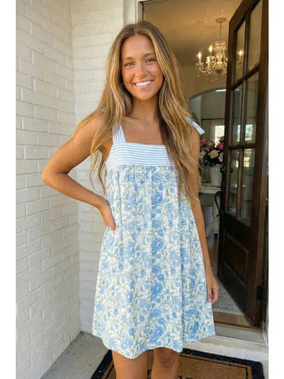 Andy Floral Tie Shoulder Dress • Blue