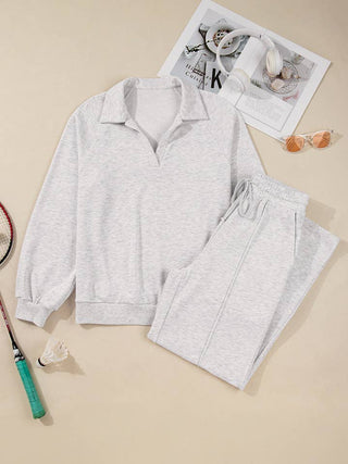 Stay In Business Collar Sweatpants Set • Light Grey