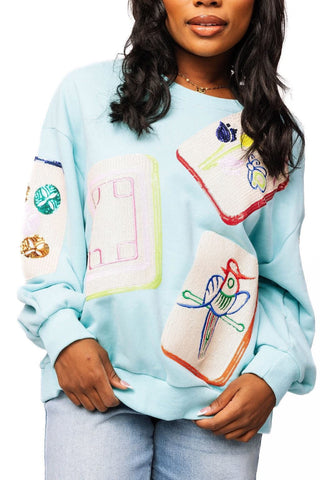 QOS Aqua Scattered Mahjong Tile Sweatshirt