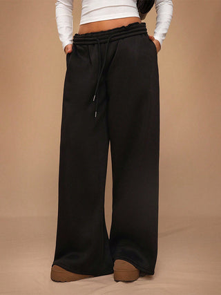 Fleece-Lined Wide Leg Joggers • Black