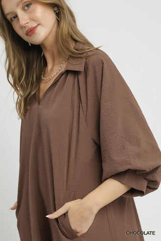 Heidi Puff Sleeve Midi Dress • Chocolate