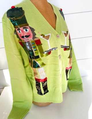 QOS Pale Green Martini Nutcracker Cardigan