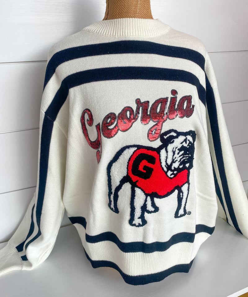 QOS Licensed Stripe 'Georgia' Bulldog Long Sleeve Top