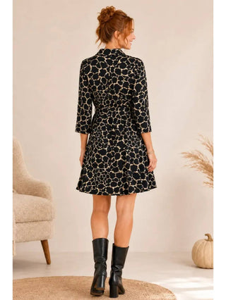 Linique Animal Button Down Self Sash Dress