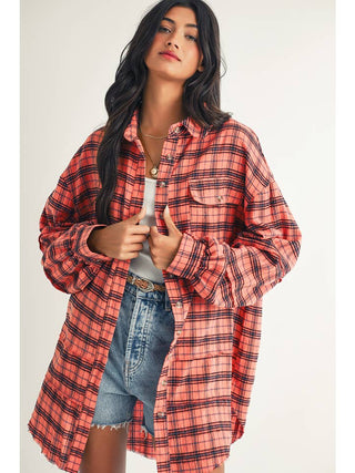 Obsessed With You Side Split Distressed Shirt • Coral