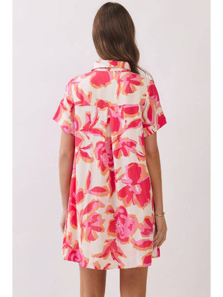 Ziggy Floral Mini Shirt Dress • Pink