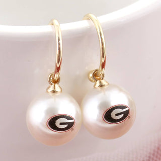 Georgia Logo Pearl Hoop Earrings