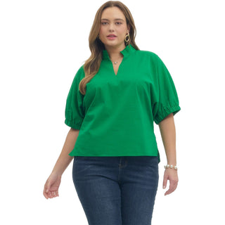 Colette Plus Size Puff Sleeve Top • Green
