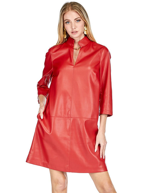 Stand Pleather Dress • Red