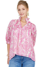 High Neck Puff Sleeve Top • Magenta Paisley