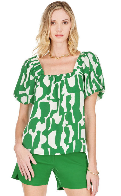 Cinched Shoulder Puff Sleeve Top • Puzzle Green