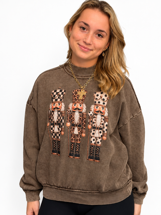 Nutcracker Graphic Mockneck Sweatshirt • Brown