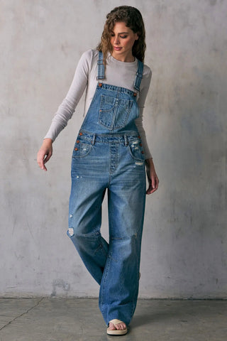 Ira Relaxed Fit Dad Overalls • Medium Dark Wash