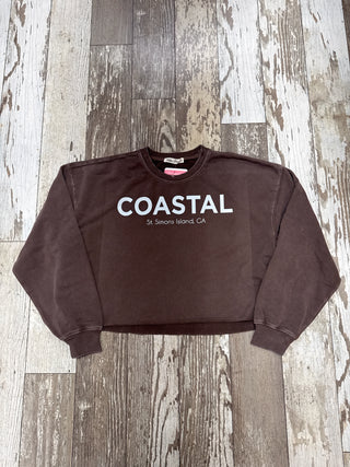 Coastal SSI Cropped Raw Hem Sweatshirt • Dark Brown