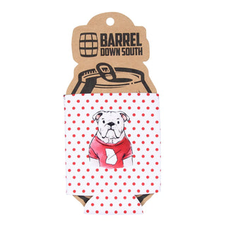 Bulldog Face Can Cooler • Red & White Polka Dot