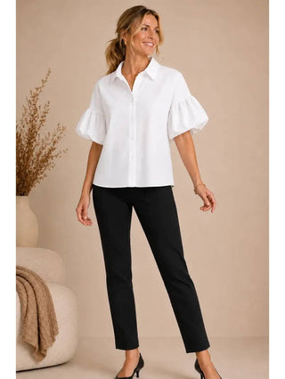 Teresa Puff Sleeve Button Down Shirt • White