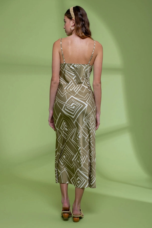 Gwen Geometric Midi Dress • Olive