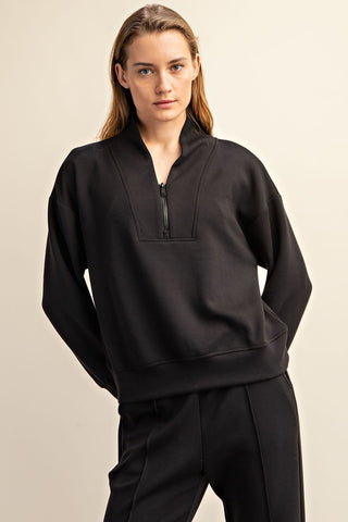 Millie Modal Scuba Luxe Half-Zip Jacket • Black