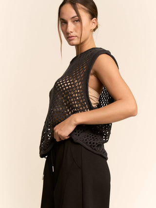 Bryce Fishnet Crew Neck Sweater Vest • Black