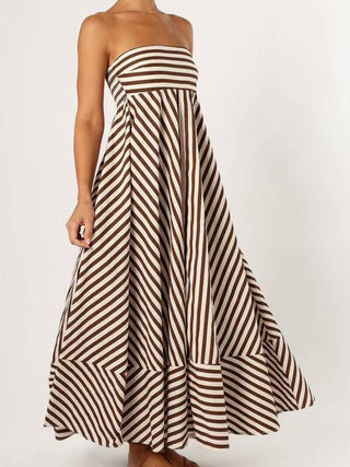 Delia Striped & Strapless Max Dress • Brown