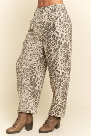 Leopard Elastic Waist Barrel Pants • Taupe
