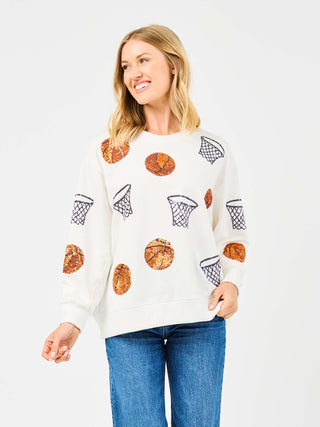 Sarah Sequin Basketballs Sweatshirt • White