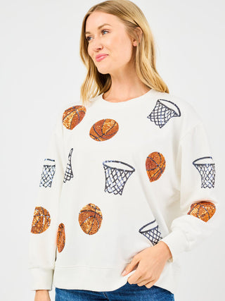 Sarah Sequin Basketballs Sweatshirt • White