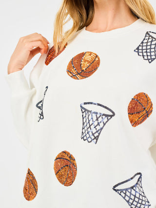Sarah Sequin Basketballs Sweatshirt • White