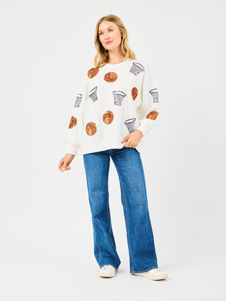 Sarah Sequin Basketballs Sweatshirt • White