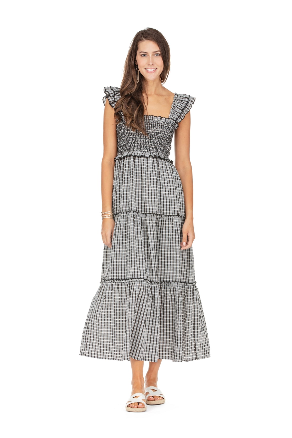 Olivia Smocked Maxi Dress • Black Checkered