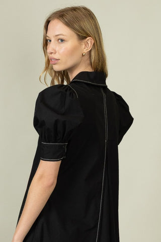 Puff Sleeve A-Line Midi Dress • Black