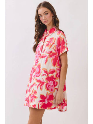 Ziggy Floral Mini Shirt Dress • Pink
