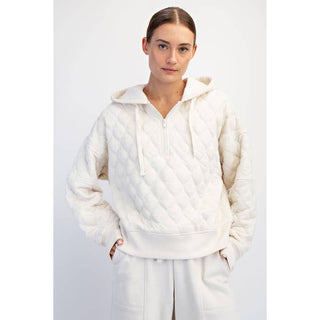 Riley Quilted Quarter Zip Hoodie Jacket • Bone
