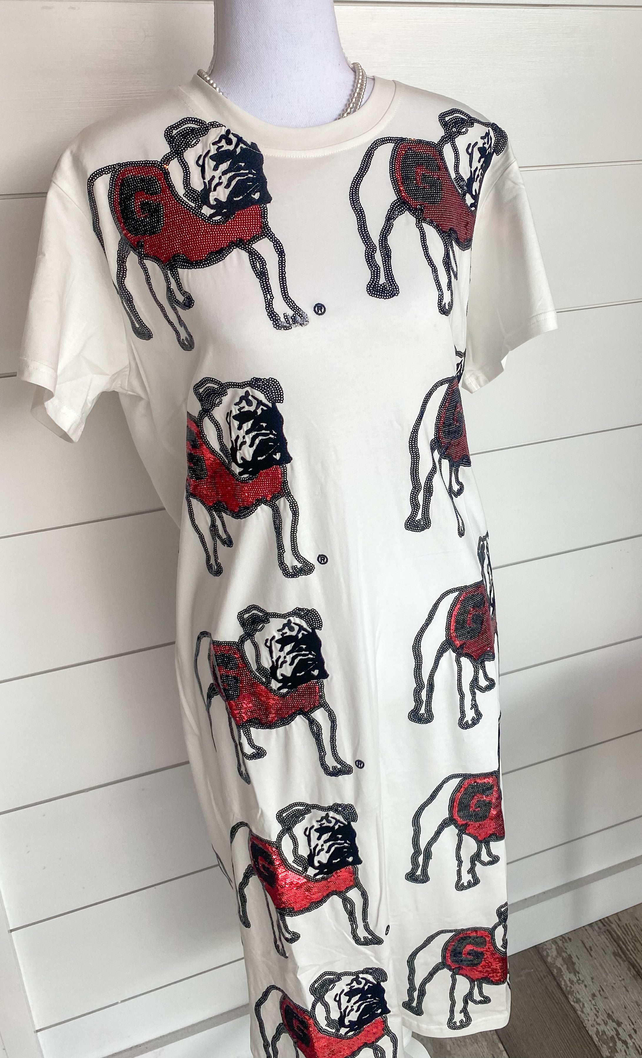 sequin georgia bulldog dress Women's Gameday Couture White Georgia Bulldogs Full Sequin Jersey Dress
