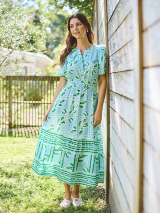 Tracey Dress • Trellis Tiles Blue