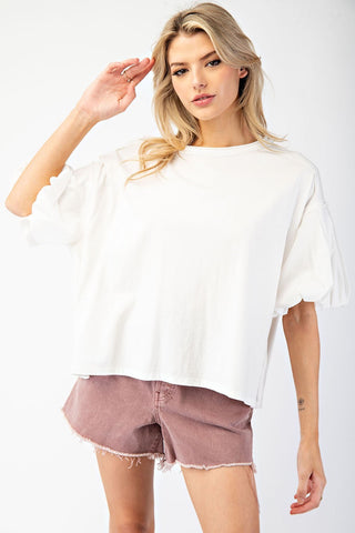 Mallery Mineral Washed Puff Sleeve Top • Off White