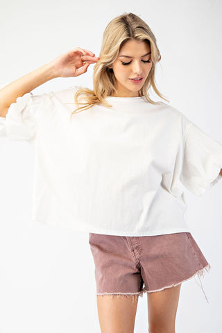 Mallery Mineral Washed Puff Sleeve Top • Off White