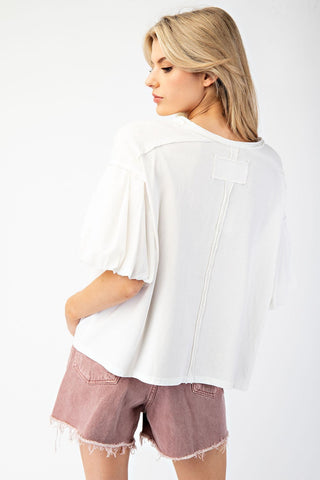 Mallery Mineral Washed Puff Sleeve Top • Off White