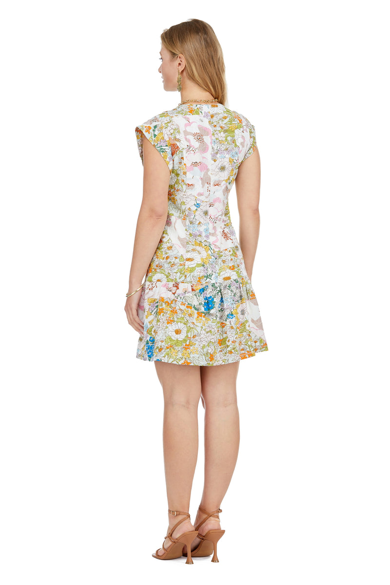 Karen Flutter Hem Dress • Floral Embroidered