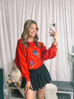 Christmas Lights Oversized Sweatshirt • Red