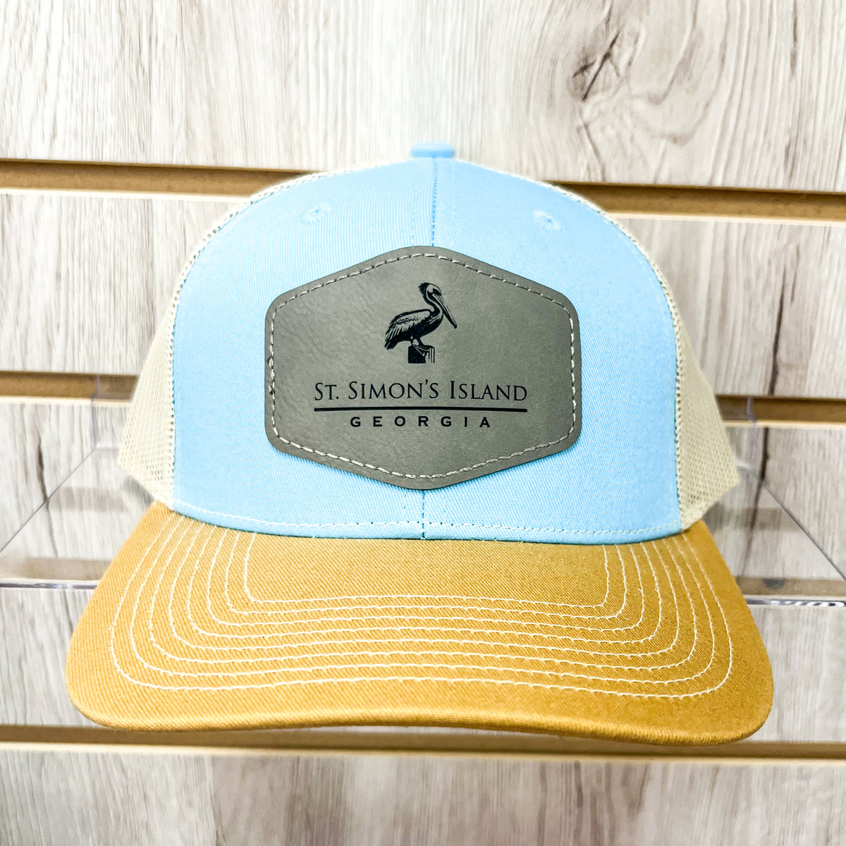 St. Simons Island Pelican Leather Hat • Aqua + Gold