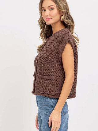 Mazie Button Closure Knit Vest Top • Brown