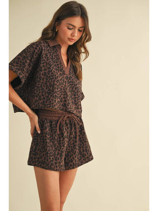 Leopard Cropped Short Sleeve and Shorts Set