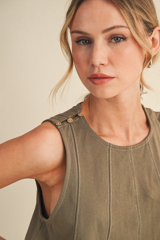 Simple Me Stitch Sleeveless Top and Shorts Set • Olive