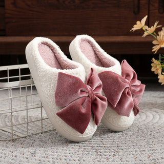 Winter Warm Bow Slippers • Dark Pink